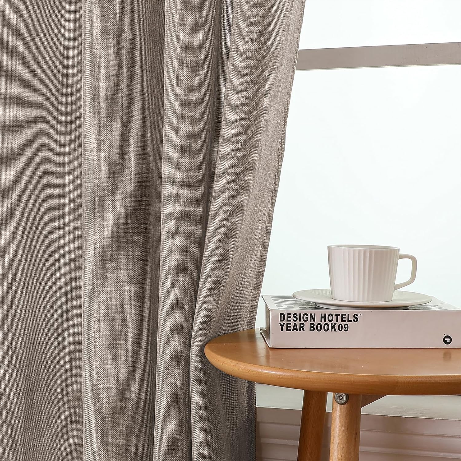 Light Filtering Curtains 95 Inches Long 2 Panels Set for Living Room Non-See-Through Window Curtains Boho Privacy Thick Burlap Textured Grommet Drapes for Bedroom Natural
