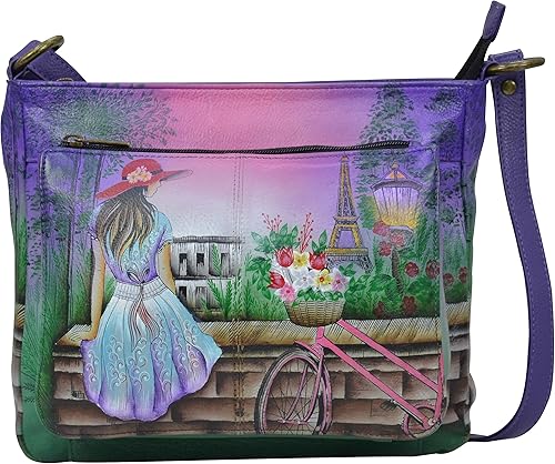 Anna by Anuschka Hand Painted Womens Genuine Leather Medium Crossbody Handbag,