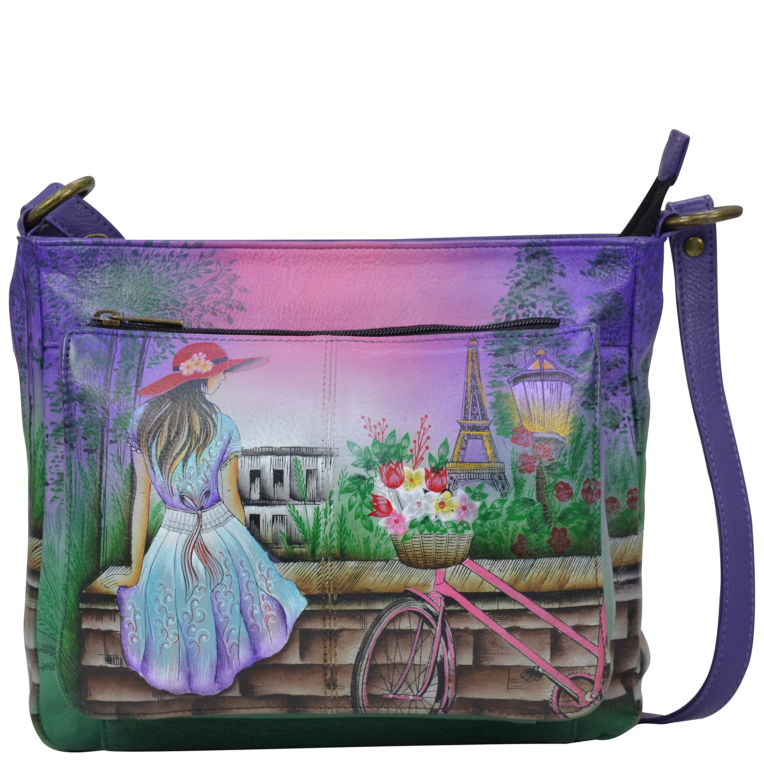 Anna by Anuschka Hand Painted Women’s Genuine Leather Medium Crossbody Handbag,