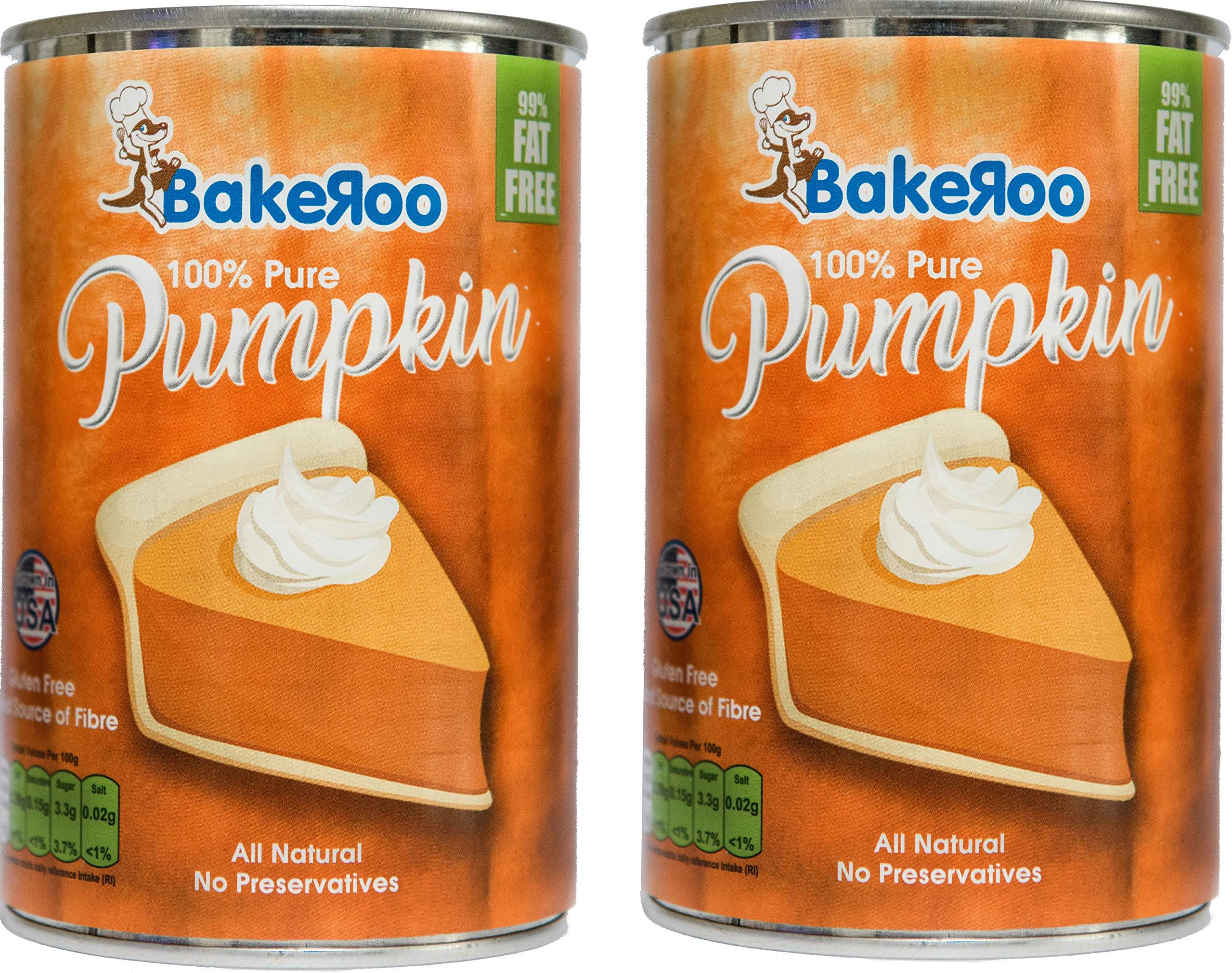Bakeroo (Pack of 2) Tinned Pumpkin Puree (Pumpkin Pie Filling - Pumpkin Cake), 100% Natural - 425 g