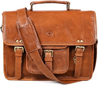 15 inch Vintage Leather Messenger Satchel Bag | Briefcase Laptop Messenger Bag by Aaron Leather Goods