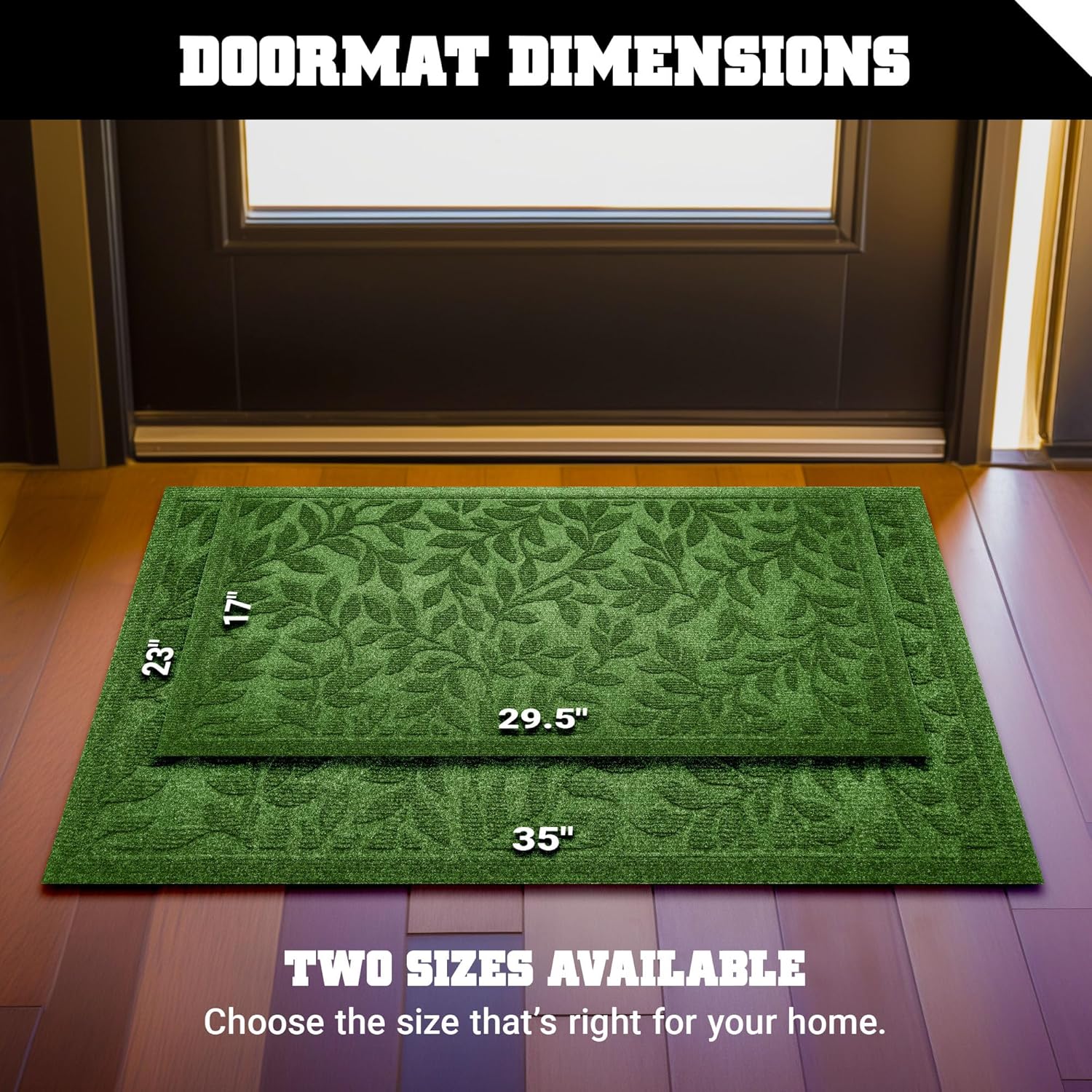 G128 Home Entrance Green Leaves Door Mat | 17x29.5 in | Thick Absorbent Natural Rubber Non Slip, Indoor/Outdoor, Easy Clean, Welcome Mats for Front Door/Patio/Garage
