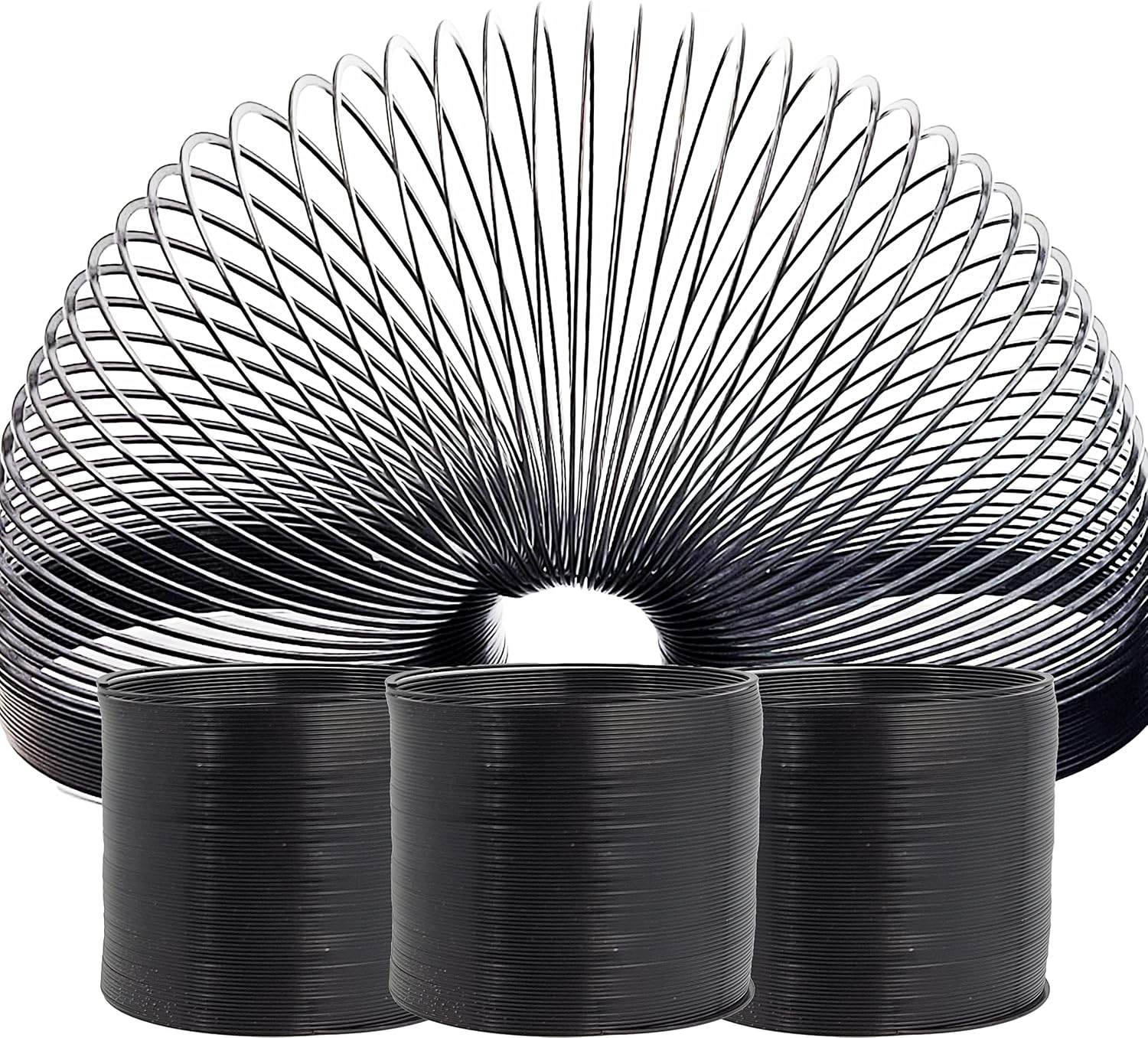 The Dreidel Company Black Metal Coil Spring, Goody Bag Fillers, Party Favor for Kids, Variety of 2.4" (60mm) Individually Boxed (10-Pack)