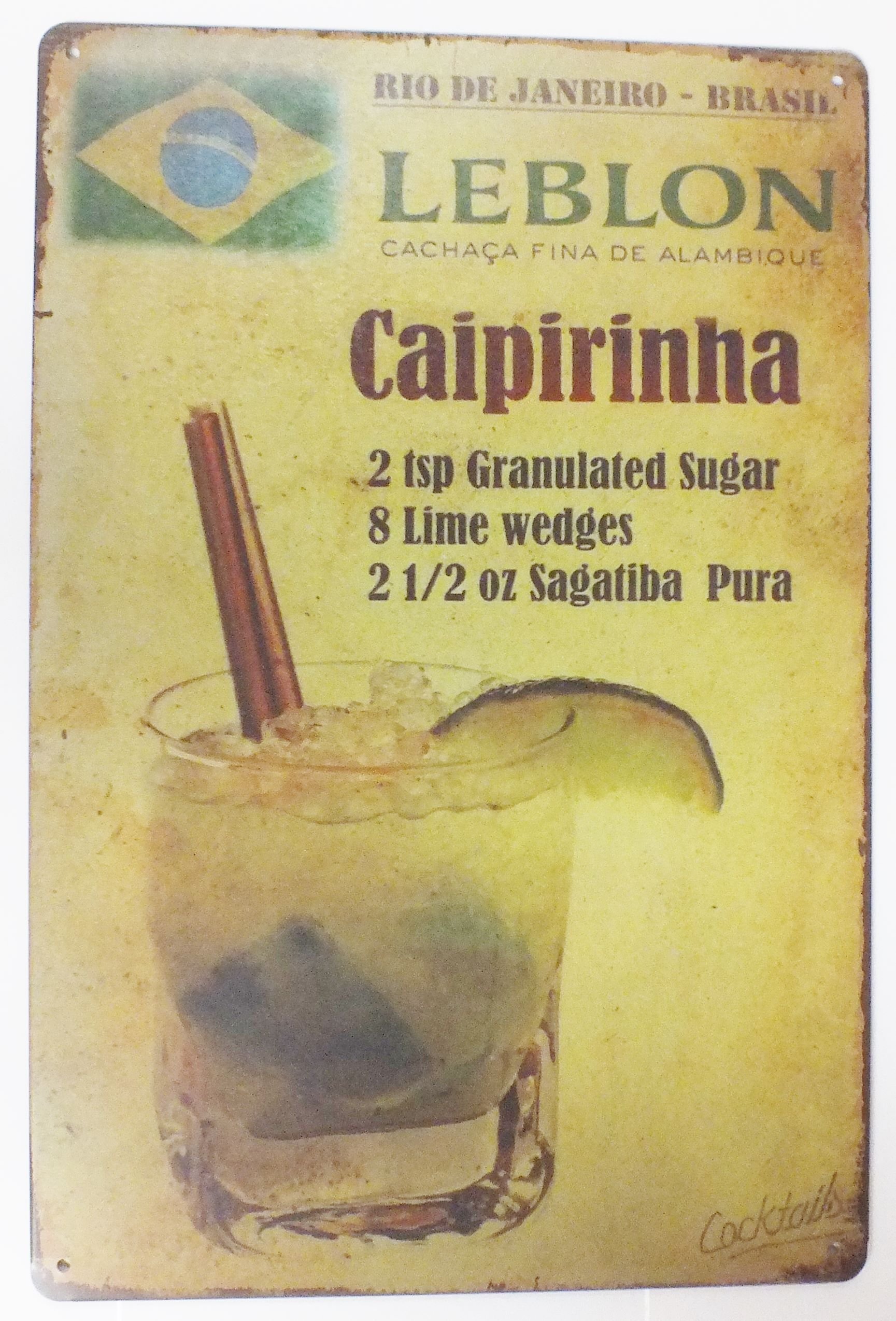 Greenzone 183 - Caipirinha Cocktail Tin Metal Sign Plaque Bar Pub Vintage Retro Wall Decor Poster Home Club Tavern Wall Door (30 X 20 Cm) - Uk Company (183 - Caipirinha Cocktail)