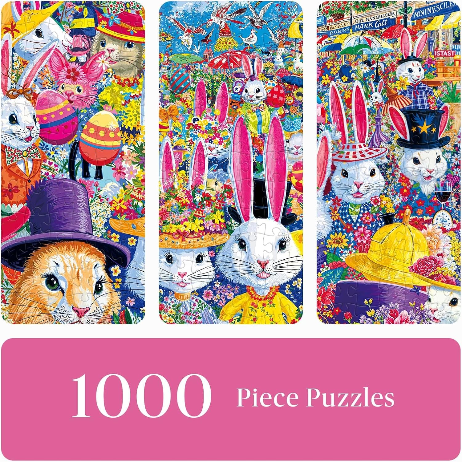 1000 Piece Jigsaw Puzzle for Adults, Flower Hat Bunny Parade Puzzle, 27.6"x19.5" - Stress Relife Funny Puzzles Gift for Friends Family, Wall Art Home Decor