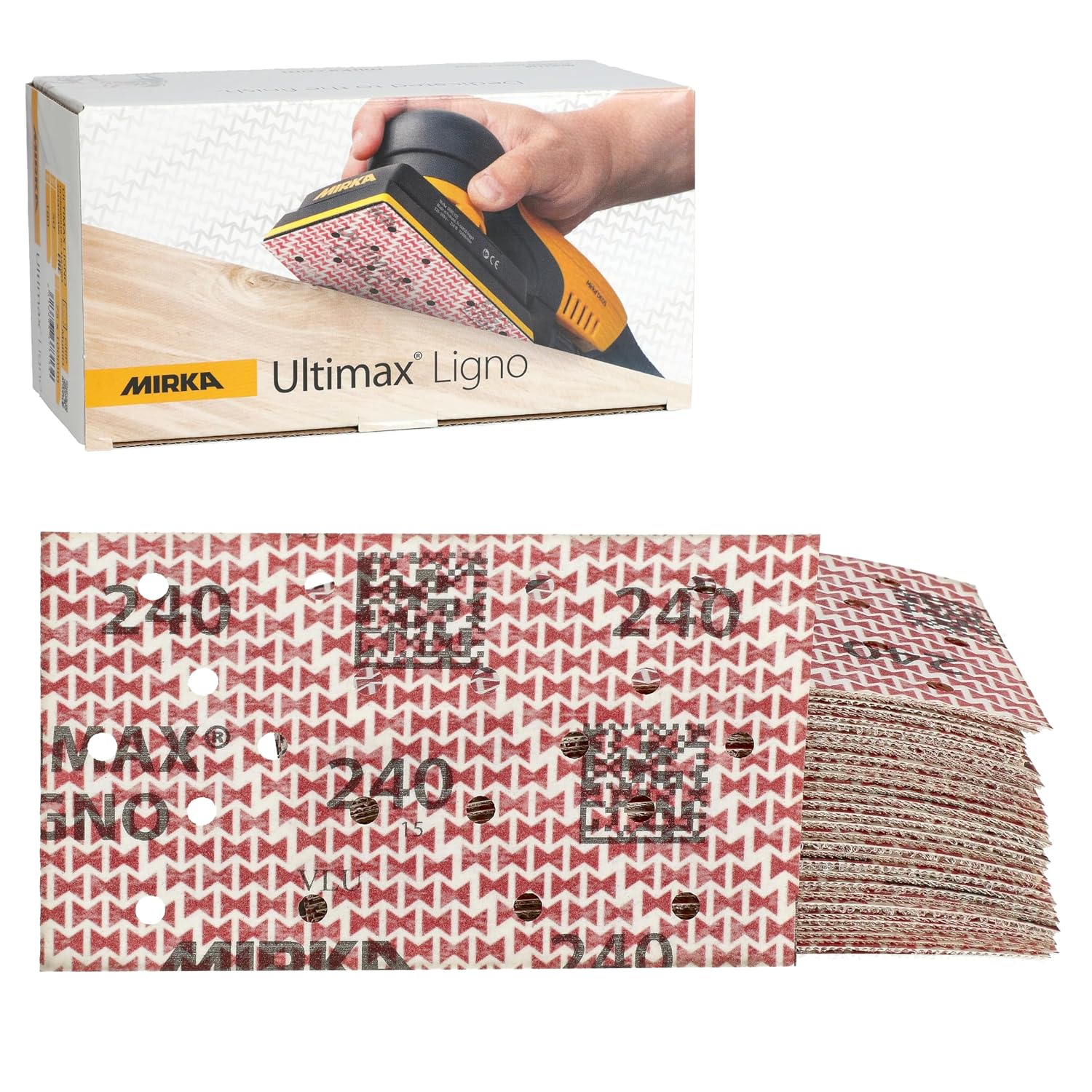 Mirka Ultimax Ligno 3" x 5" Hook and Loop Sandpaper Sheets – Grit P180 Sand Paper for Wood, Sanding Paper for Surface Preparation and Furniture Finishing - Durable Sanding Pads - 50-Pack