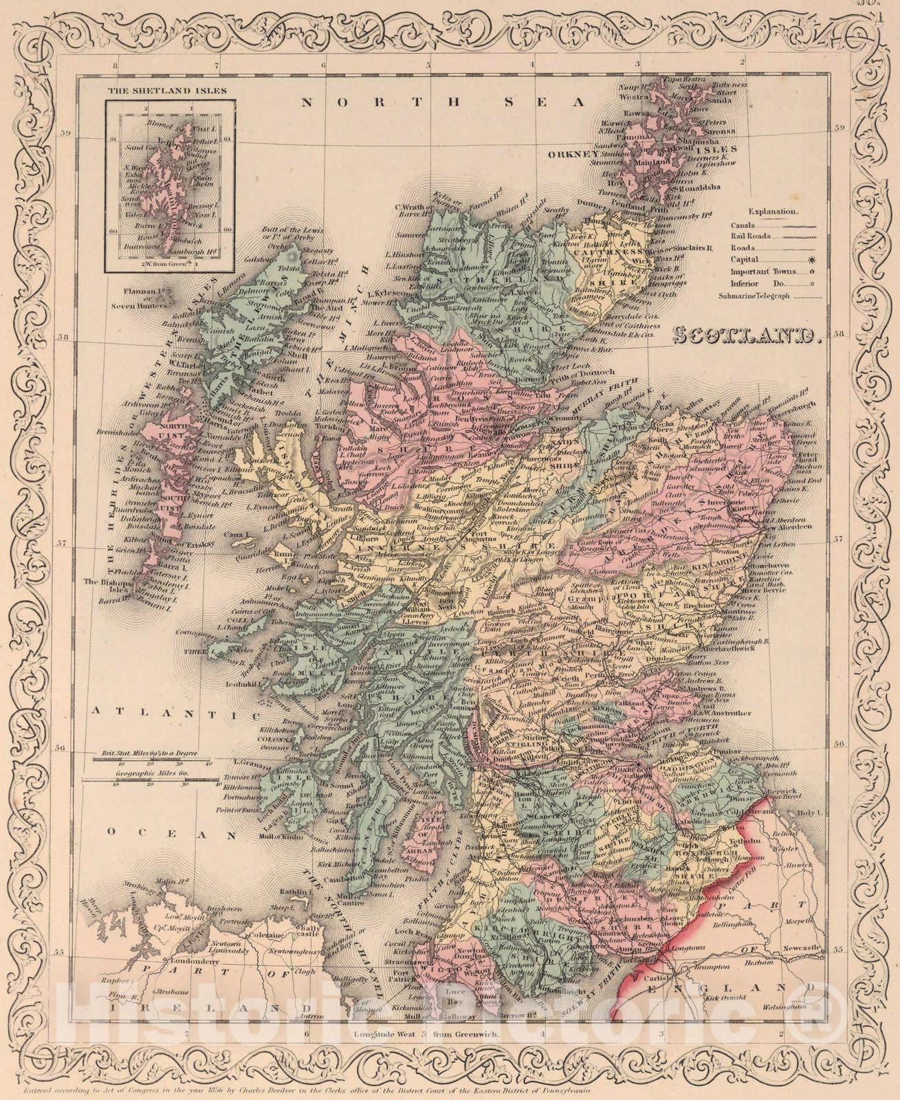 【希少】アンティークマップ　イギリス　スコットランド　絵地図 map 希少アンティークマップ スコットランド 絵地図 スコットランド地図