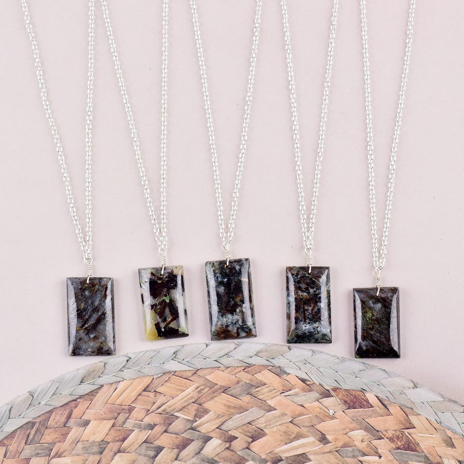 Natural Astrophyllite Bar Crystals Pendant Necklace, Rectangle Cabochon Gemstone, Energy Healing Crystals, Birthday, Gift for Her, Gemstone Jewelry 18 inch AAA+ Quality... - Image 7