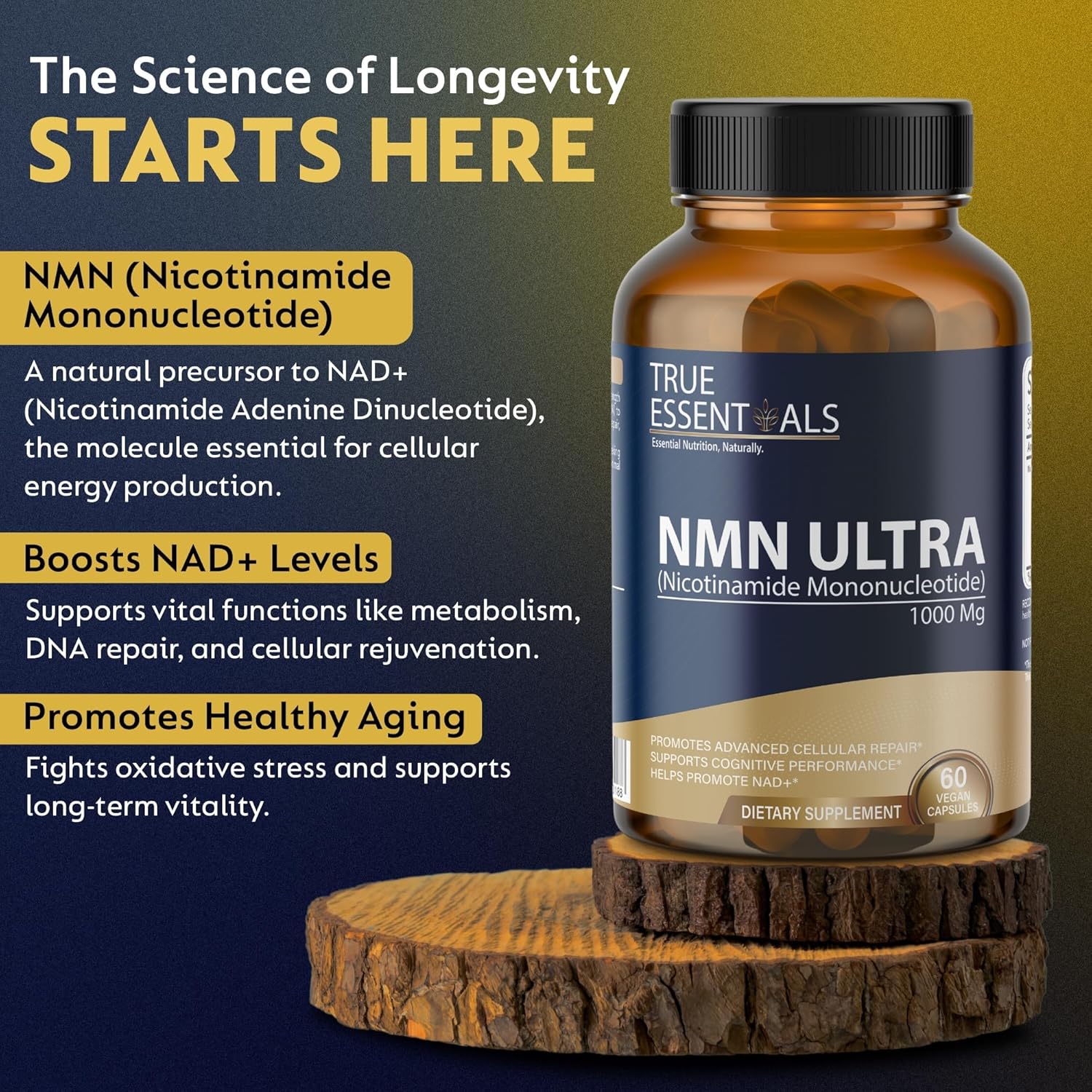 Tru Essential NMN Supplement 1000MG- Pure nicotinumide mononucleotide-60 capsule-shaped, non-GMO, gluten-free-1 pack for cellular energy, anti-aging and immune support Tru Essential NMN Supplement 1000MG- Pure nicotinumide mononucleotide-60 capsule-shaped, non-GMO, gluten-free-1 pack for cellular energy, anti-aging and immune support