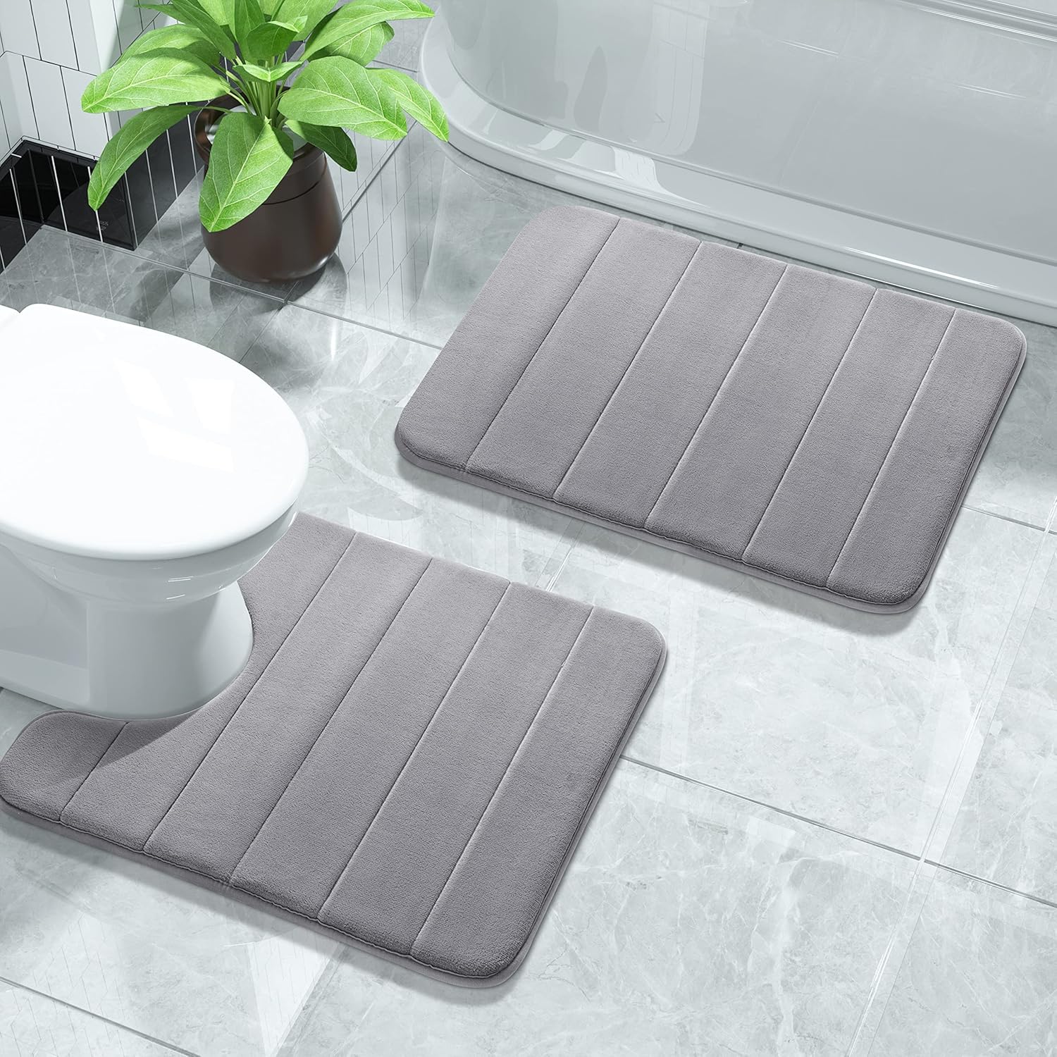 Yimobra Memory Foam Bath Mat Set, 2 Piece Soft Bathroom Rugs, 43x61 cm