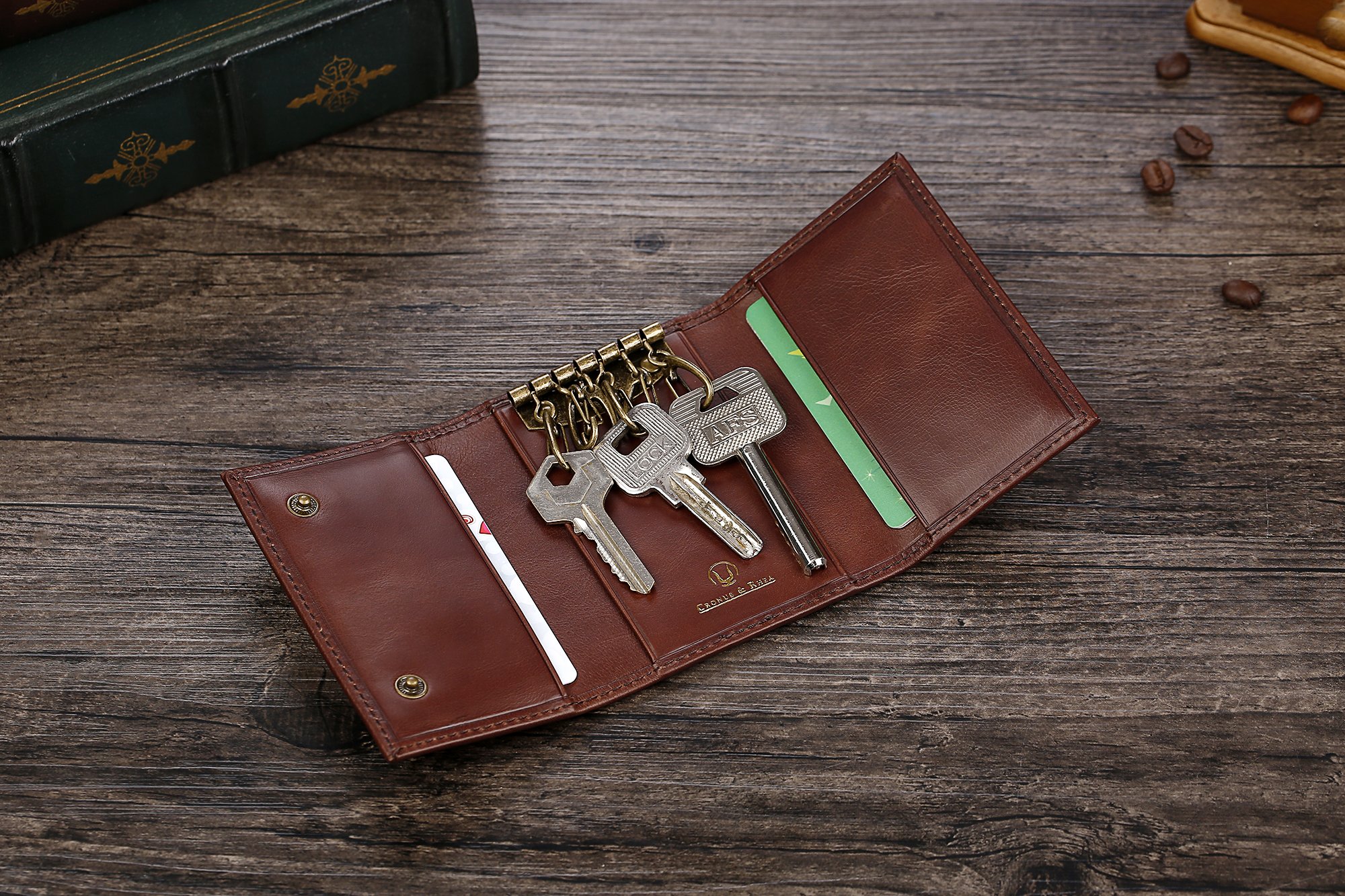 Cronus y Rhea® | Luxury Key Case Exclusive Leather (Janus) | Llavero | Cuero real | Con elegante caja de regalo | Hombres - Mujeres (Marrón oscuro)