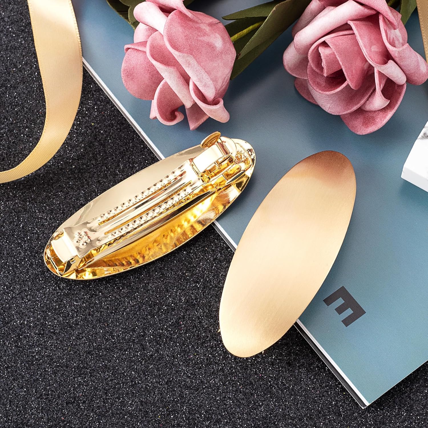 2pcs French Metal Oval Hair Barrettes for Women, Non-Slip Simple Large Hair Clip, Vintage Brushed Hair Accessories for Long Short Curly Straight Thick Thin Wavy Hair-Gold - Image 7