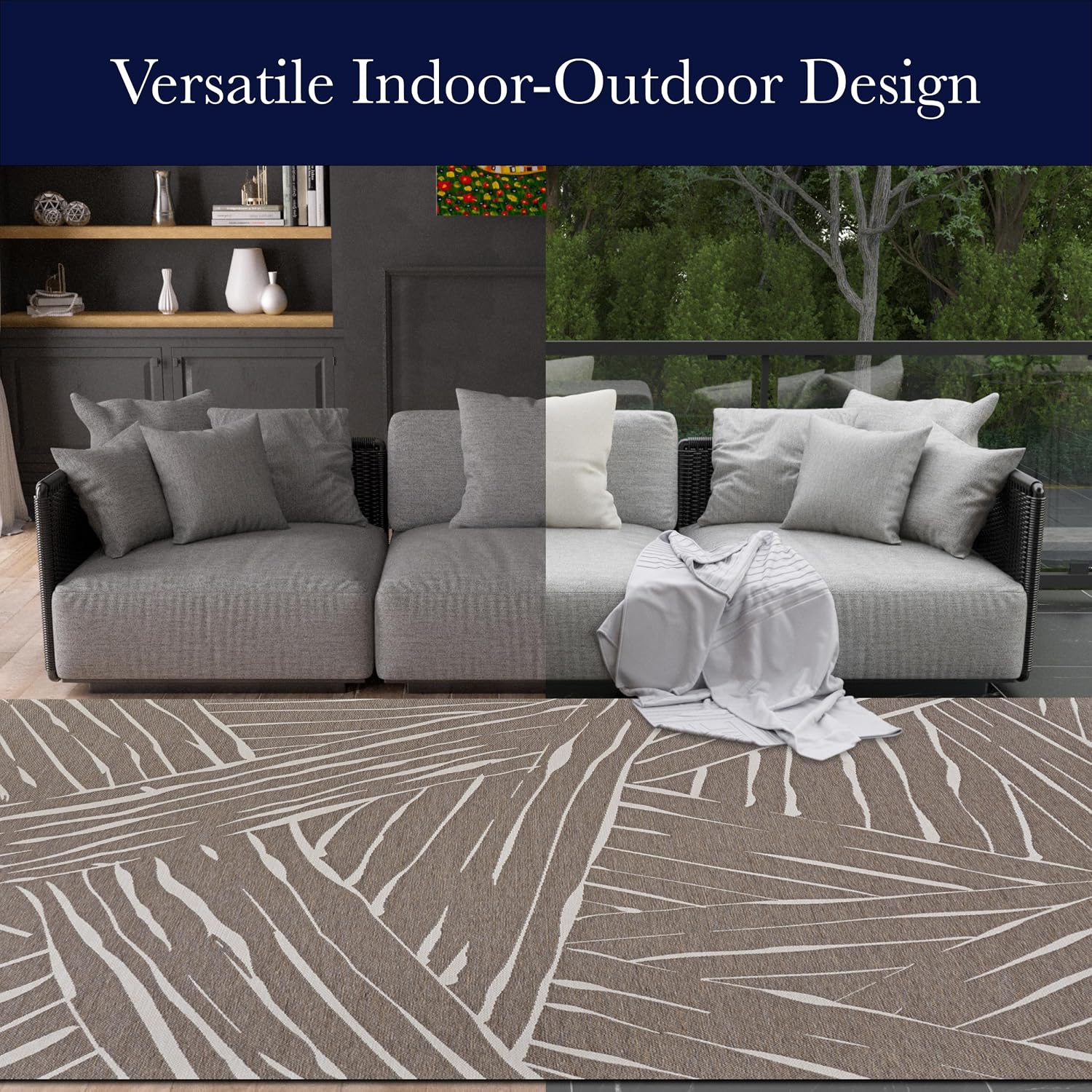 Couristan Dolce Indoor Outdoor Patio Rug - 5'3" x 7'6" Rectangle, Parquet Mocha Transitional Abstract, Pet-Friendly Low Maintenance Rug for Patio, Deck, or Living Room