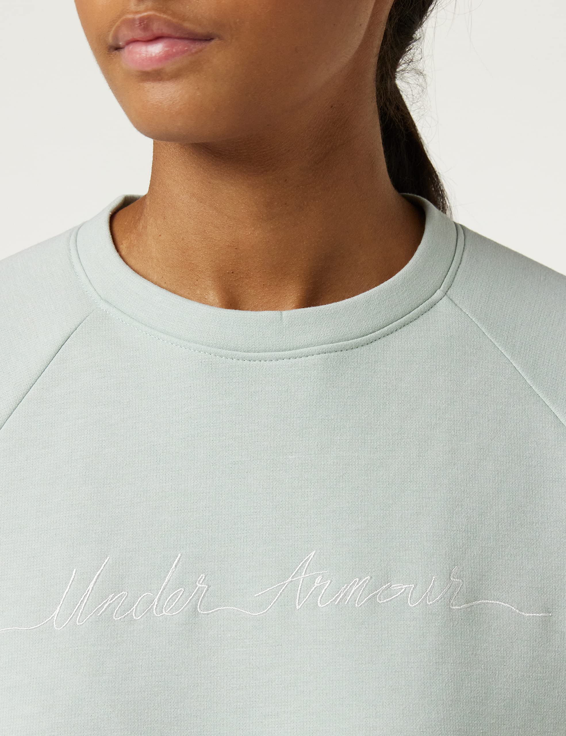 Under Armour Damen Oberteil Recovery Fleece Script Crew, Grün, S, 1344169-189