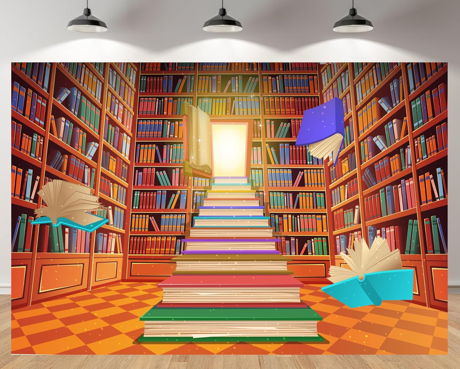 Amazon.com : MAEQLQLM 10x8ft Magic Library Backdrop Cartoon Book Stairs ...
