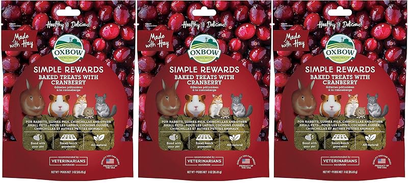 Petisco para Pequenos Animais Oxbow com Cranberry e Feno, Assado no Forno, Pacote com 3 de 85 g