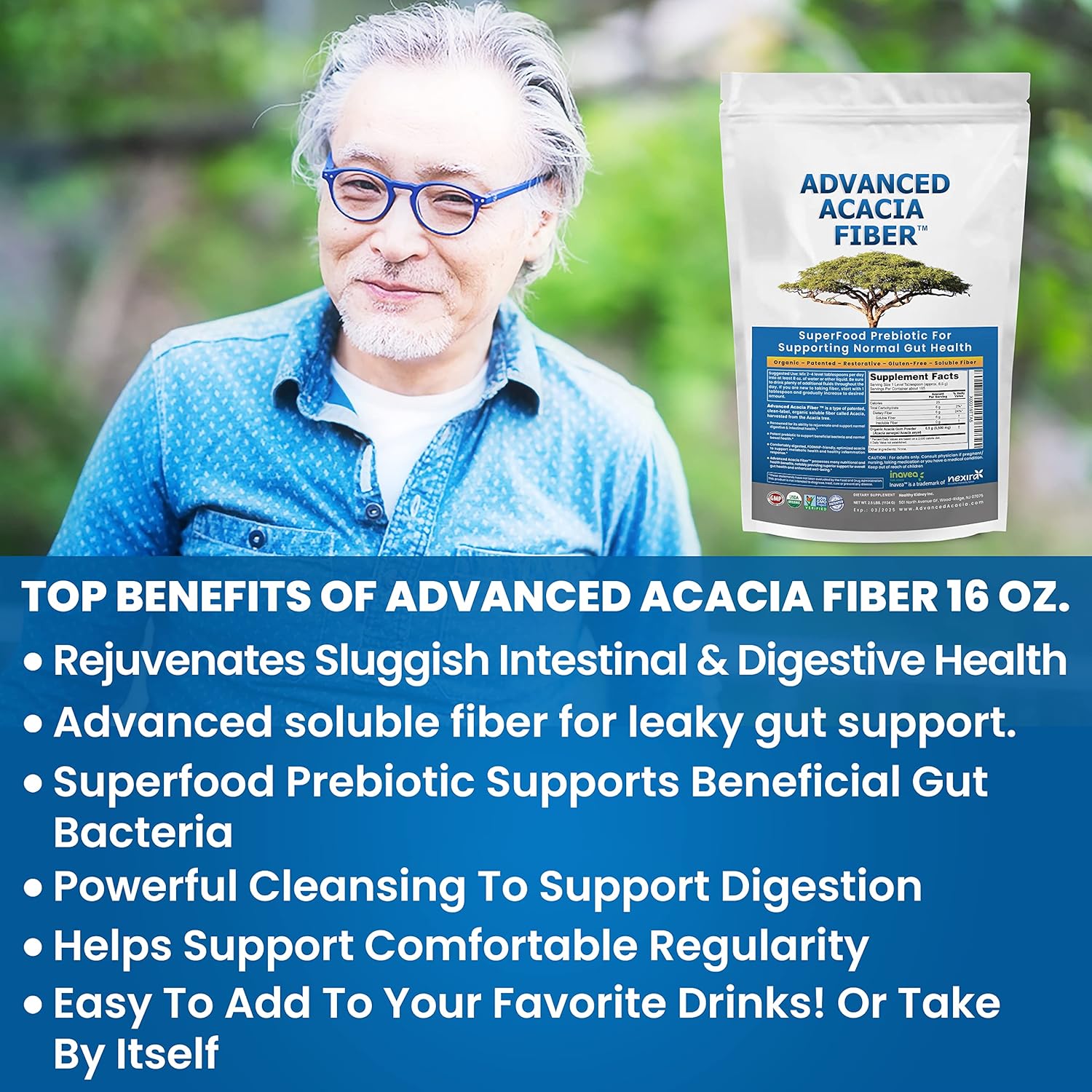 Buy Advanced Acacia Fiber Powder 2.5 Ibs (40oz) Soluble Fiber Leaky Gut