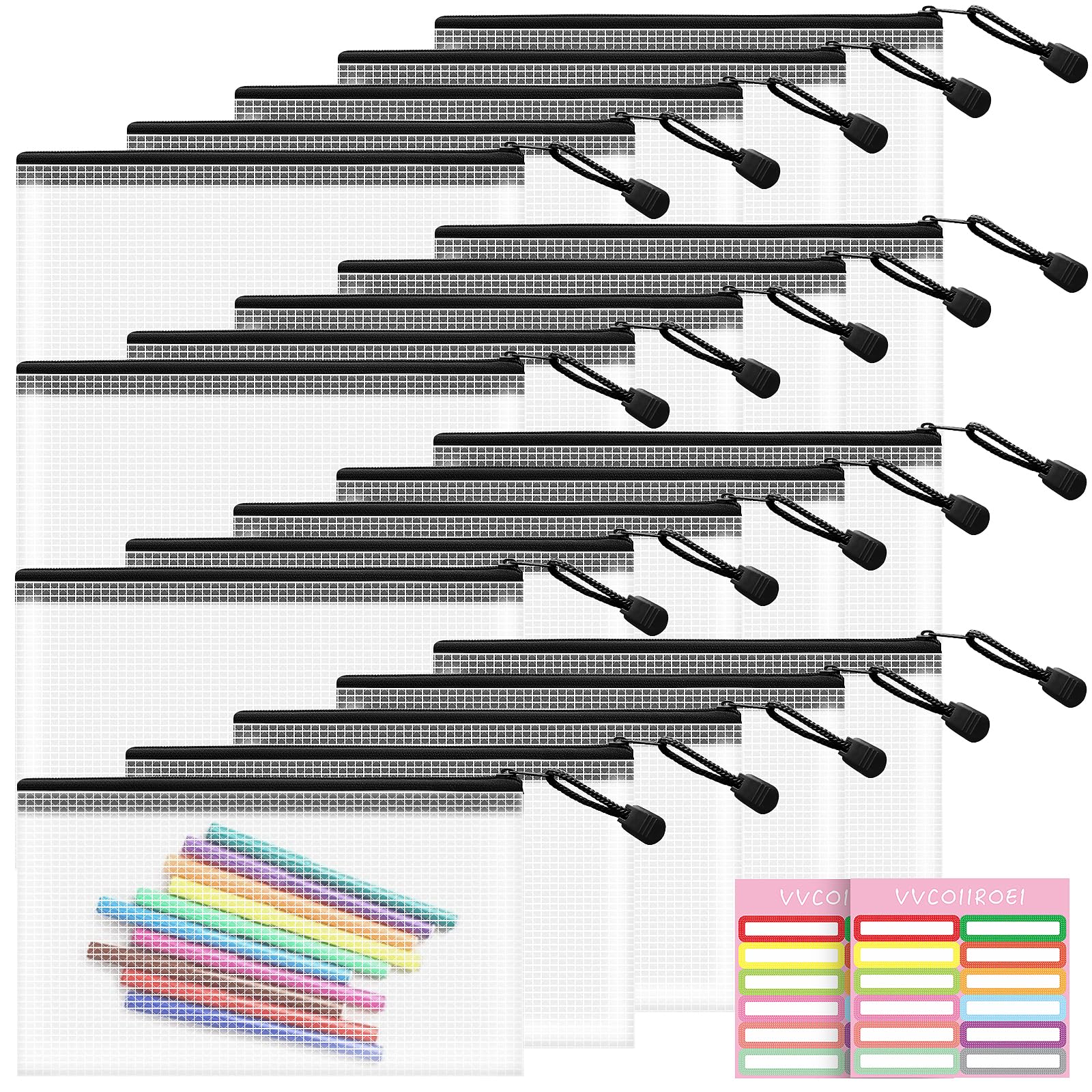 20pcs Mesh Zipper Pouch Bags- Small, 8.2x4.6 Inches Zipper Pencil Bags, Zipper Pouches for Organizing, Pencil Pouch Bulk, Reusable Pencil Bags for Office Supplies and Travel Storage