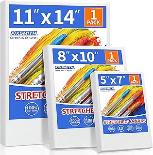 FIXSMITH Stretched Canvas for Painting, 5"x7", 8"x10", 11"x14", Pack of 3, Pre-Primed Canvases Wood Framed, Blank White Painting Canvas Boards for Acrylic, Oil and Gouache Painting