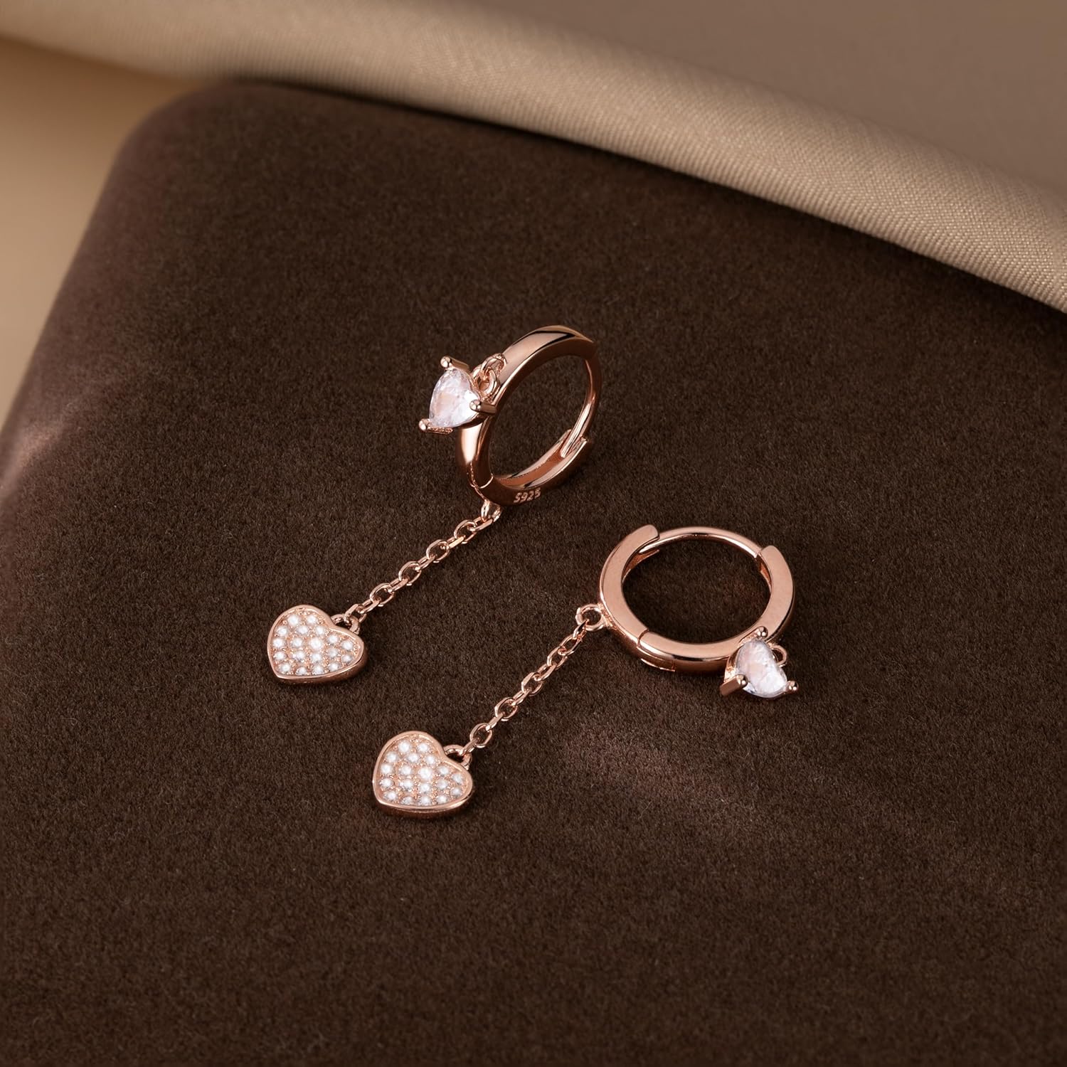 SLUYNZ Sterling Silver CZ Love Heart Hoop Earrings for Women Teens Heart Hoop Earrings Dangle Chain Love Dangle Earrings for Valentines Day - Image 5