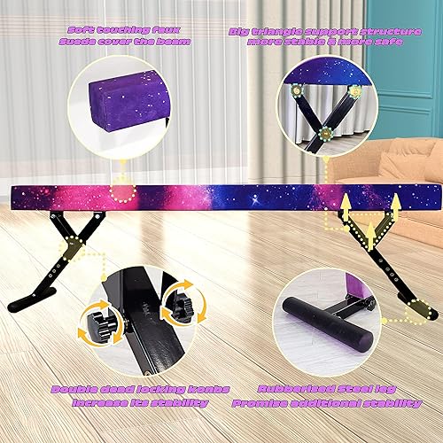 Miniatura 3 de Seliyoo Viga de equilibrio ajustable para niños, haz de gimnasia de 8 pies, haz de piso alto e inferior para centro de gimnasia, equipo de gimnasia