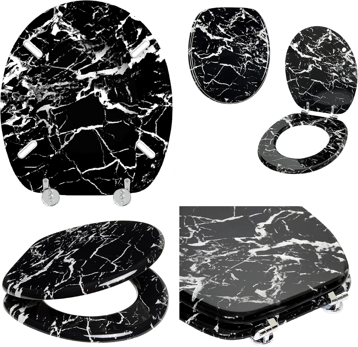 AntiBacterial Coating Black Marble Effect Toilet Seat Loo Seats No