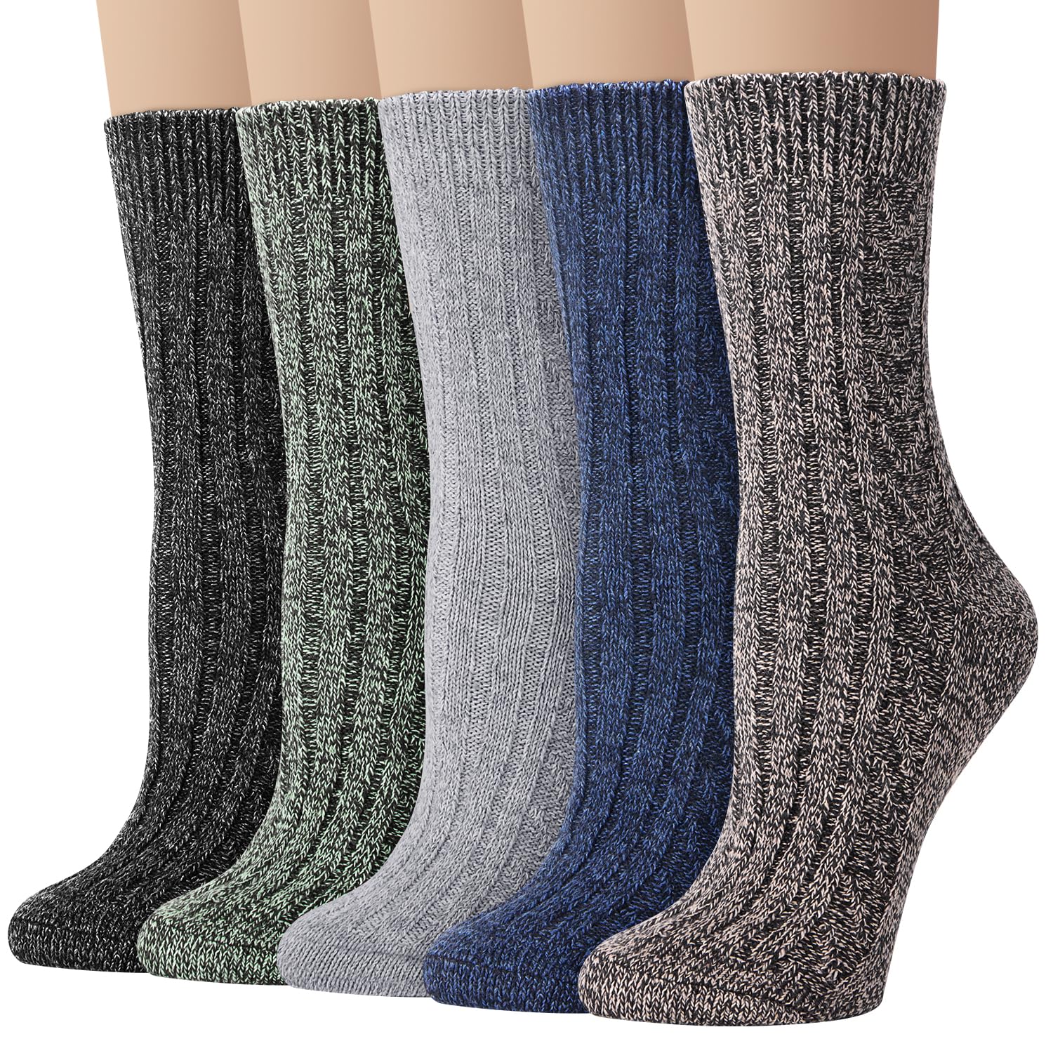 5 Pack Womens Warm Wool Socks Thick Knit Winter Cabin Cozy Crew Socks Gifts