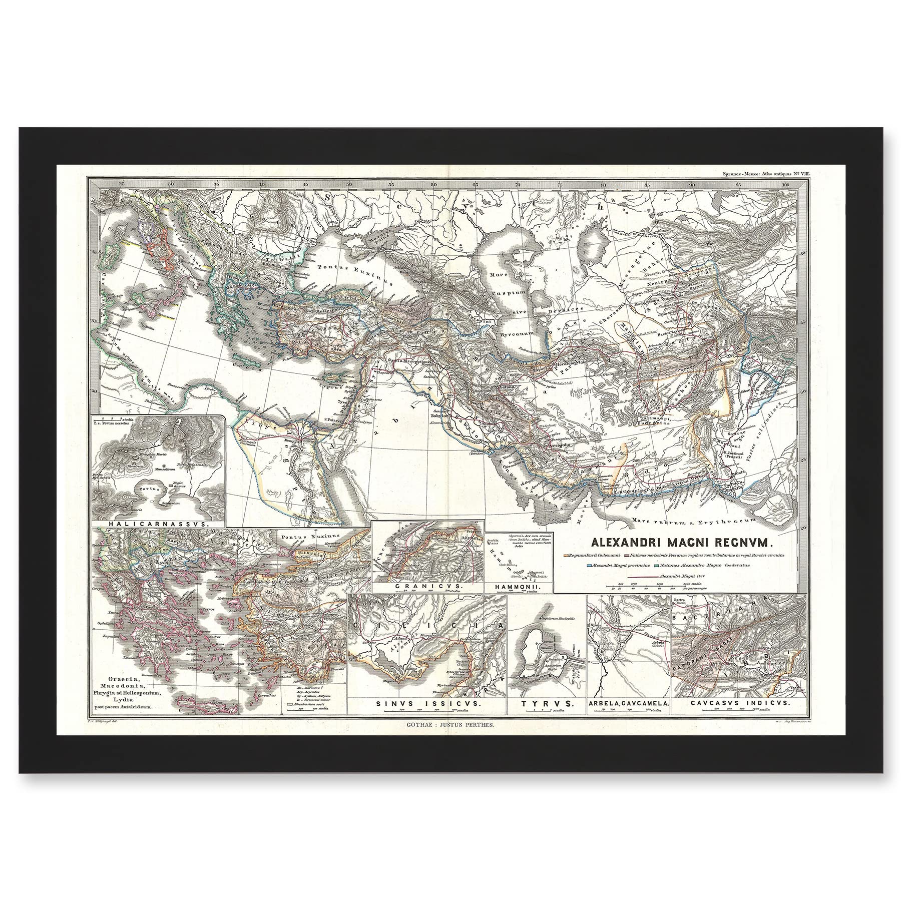 Artery8 Geography Map Illustrated Antique Empire Alexander Great Mediterranean Artwork Framed A3 Wall Art Print