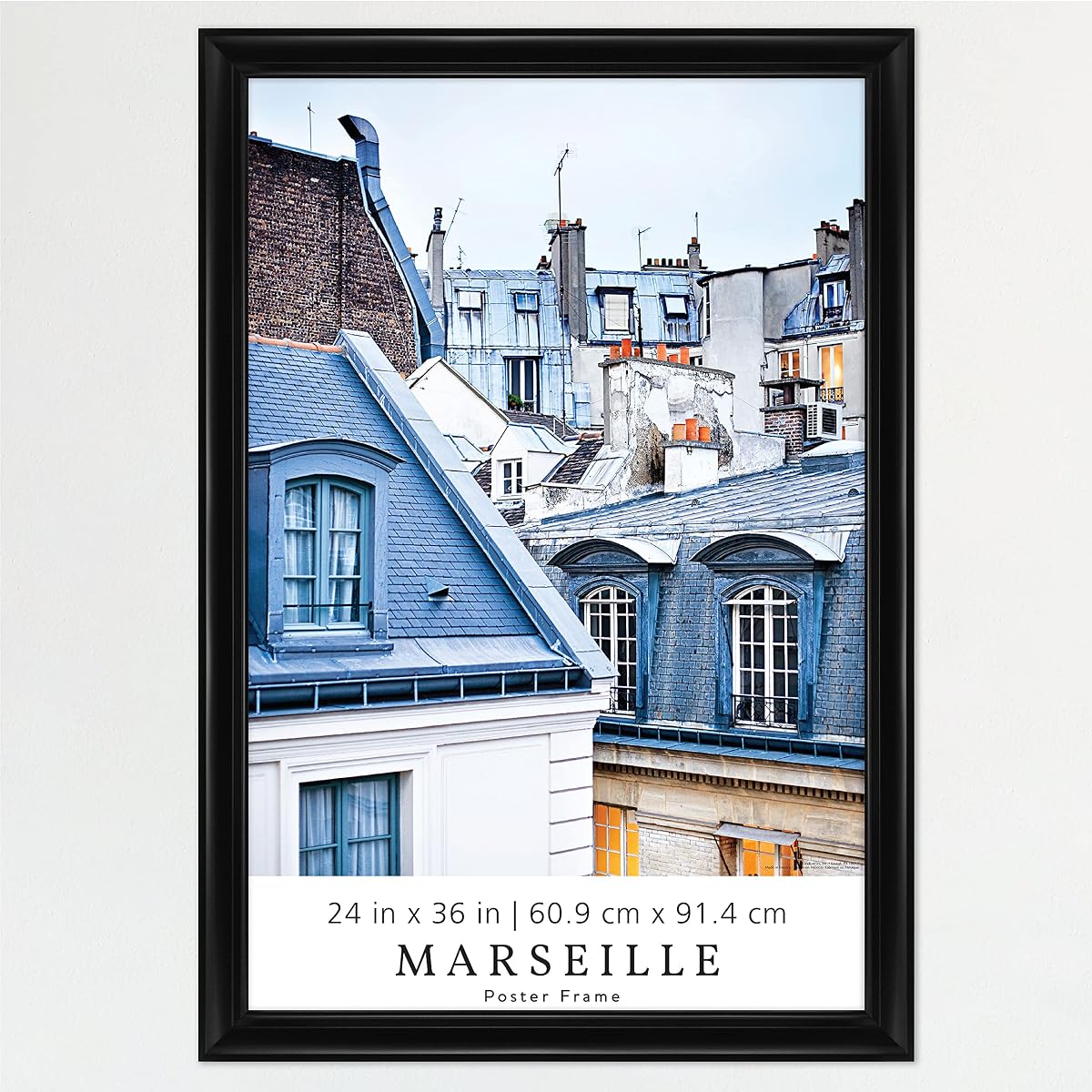 Marco para póster de película MCS Marseille, 24 x 36, negro | Marco de póster de película de la colección Marseille para fotos y obras de arte, se cuelga vertical u horizontal, 24 x 36 pulgadas, acabado negro, 1 paquete