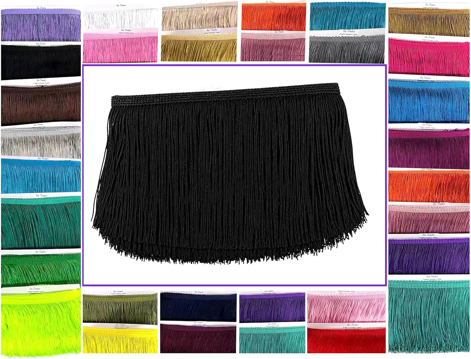 Beautiful 5 Yards of 12" Long Chainette Fringe Tassel Thread Yarn Trim Fringe Sewing, Dance Costumes, Drapery, Lamp Shades-Black