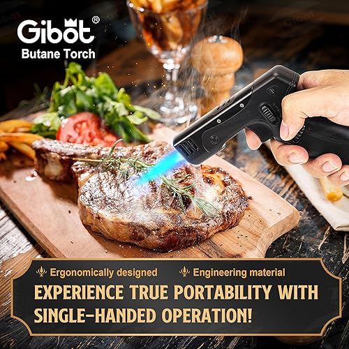 Miniatura 3 de GIBOT Pistola de encendedor de butano, soplete de cocina recargable con llama ajustable y bloqueo de seguridad, encendedor de pistola de diseño