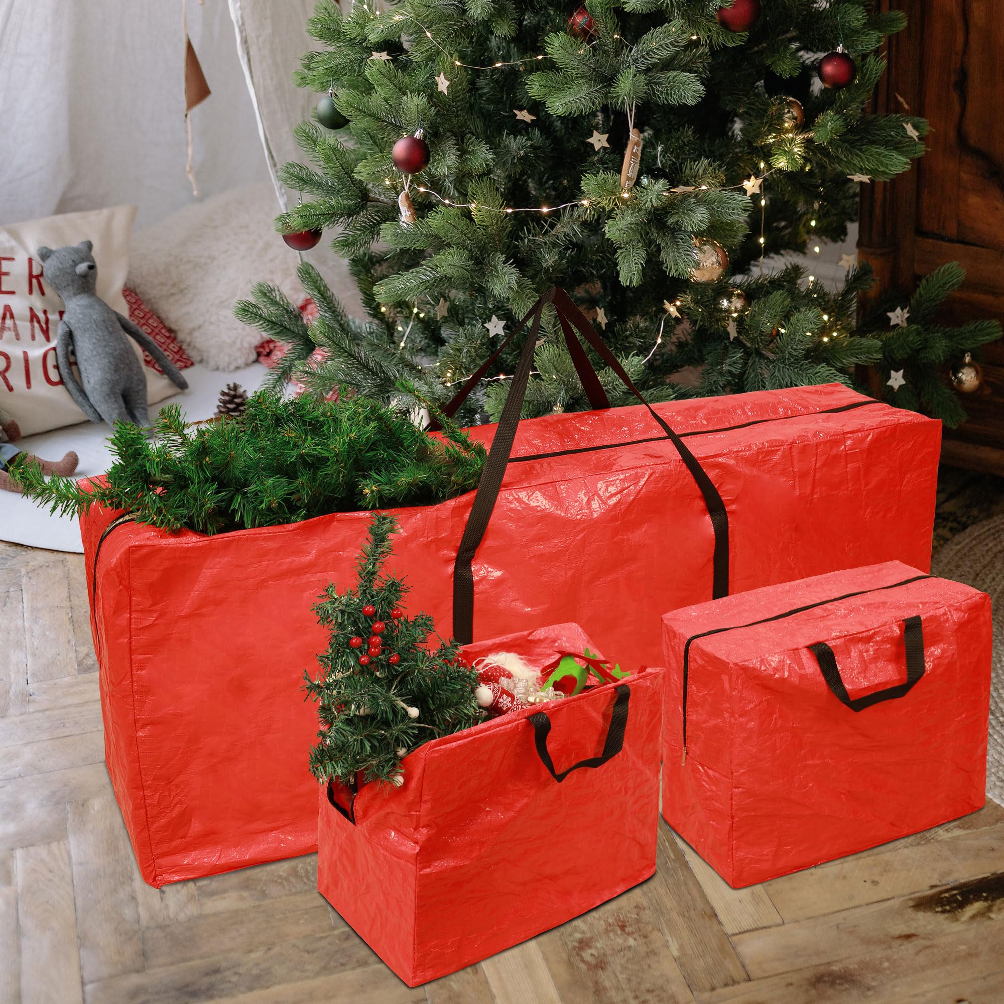 Lot de 3 sacs de rangement extra larges avec poignées pour sapin de Noël F1CTB036