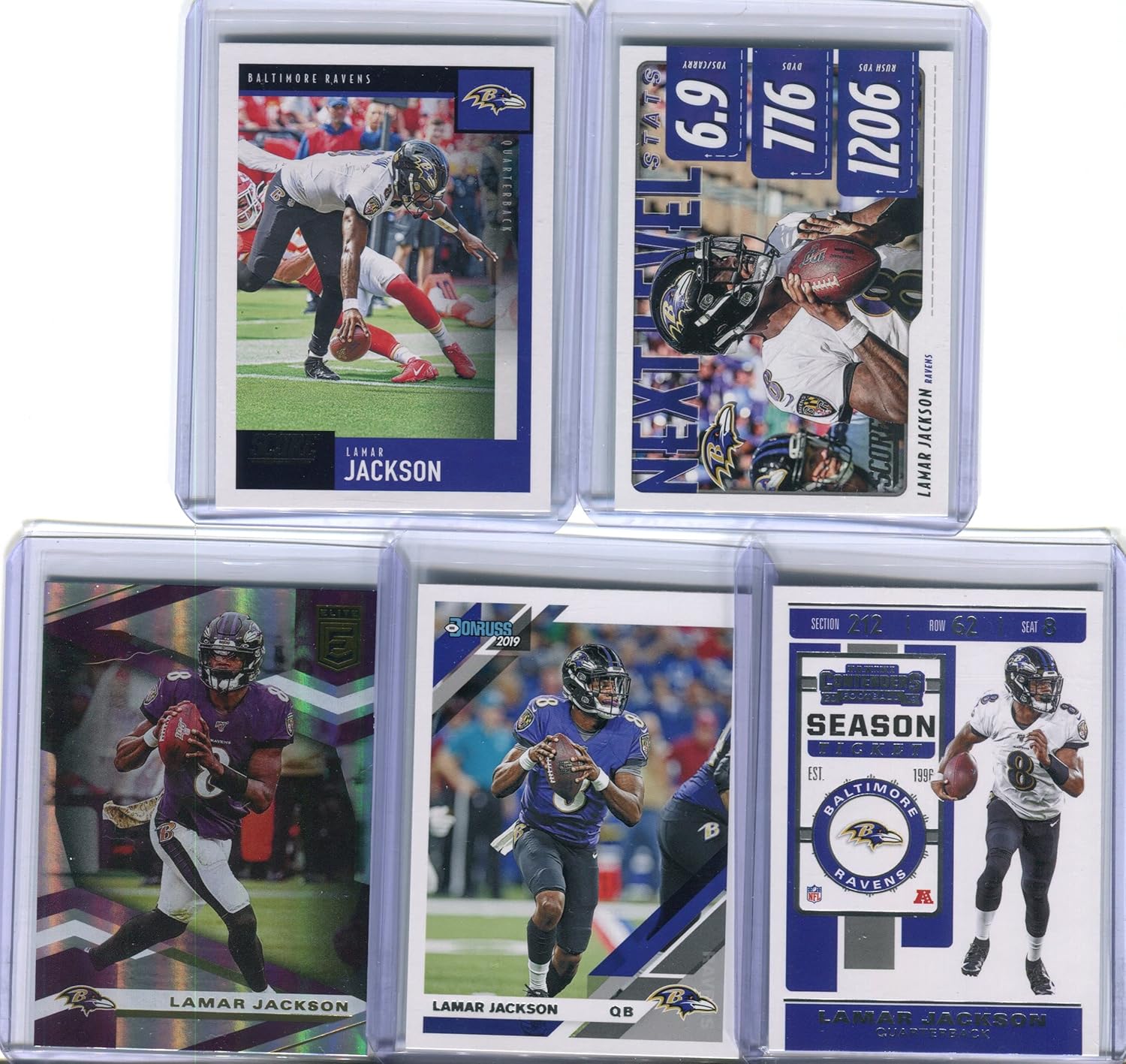 Lamar Jackson Baltimore Ravens Assorted Football Cards 5 Card Lot