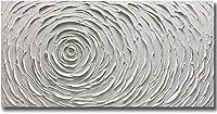 ART8YUQI Handmade Contemporary Abstract 3D Texture Oil Painting Canvas Wall Art - White Petals Golden Edges, 24x48 Inch Ready to Hang Modern Home Decor