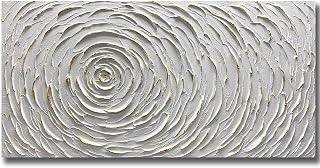 ART8YUQI Handmade Contemporary Abstract 3D Texture Oil Painting Canvas Wall Art - White Petals Golden Edges, 24x48 Inch Ready to Hang Modern Home Decor