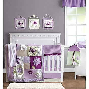 purple and yellow crib bedding