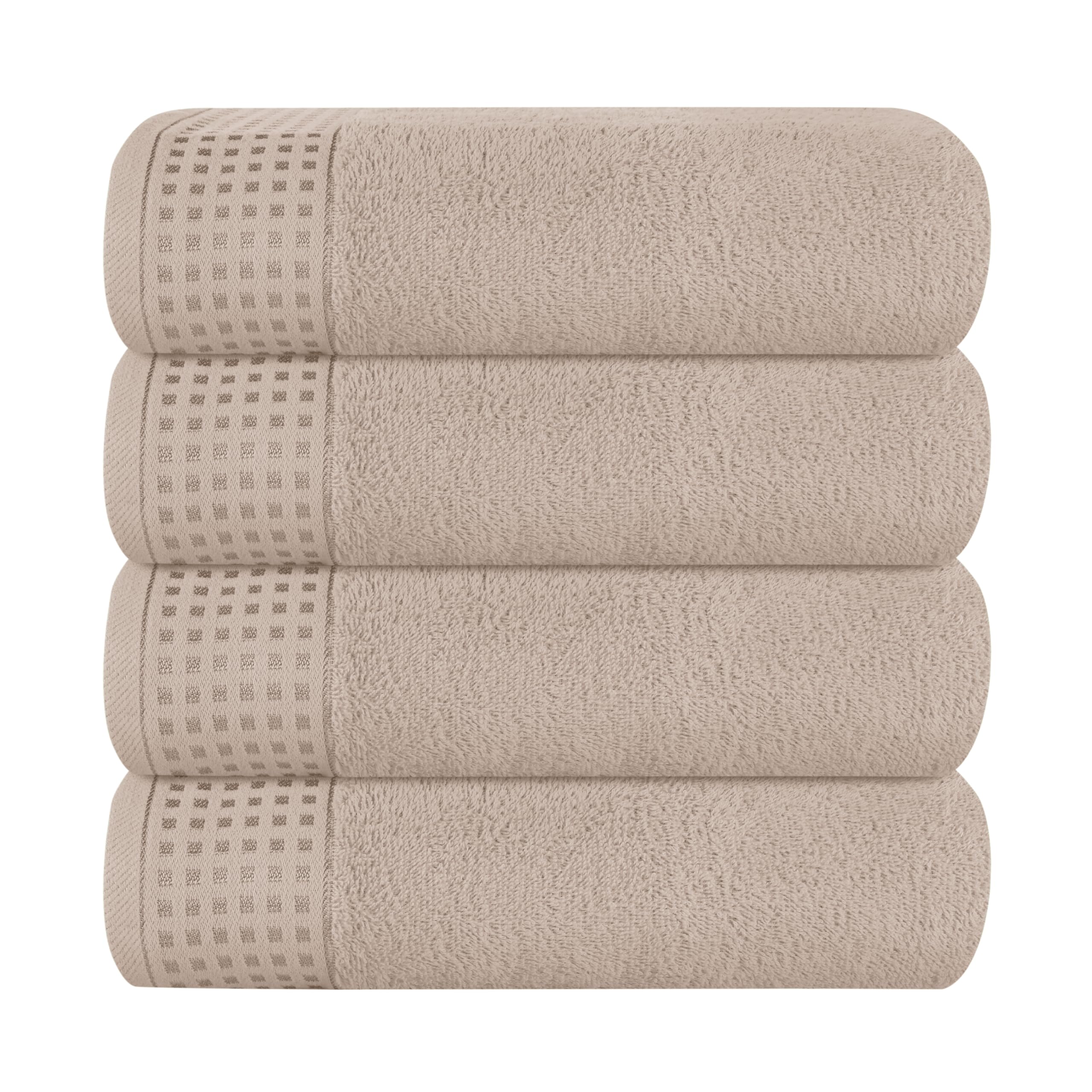 GLAMBURG Ultra Soft 4 Pack Oversized Bath Towel Set 27x54 inches, 100% Cotton Bath Towels, Highly Absorbant Compact Quickdry &amp; Lightweight Towel, Ideal for Gym Travel Camp Pool - Tan