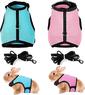 2 Stück Haustier Kaninchengeschirr, Kaninchen Leine, Weiches Kaninchen Geschirr Mit Leine, Kaninchengeschirr mit Leine für Kleintiere Zubehoer (Blau,Rosa)