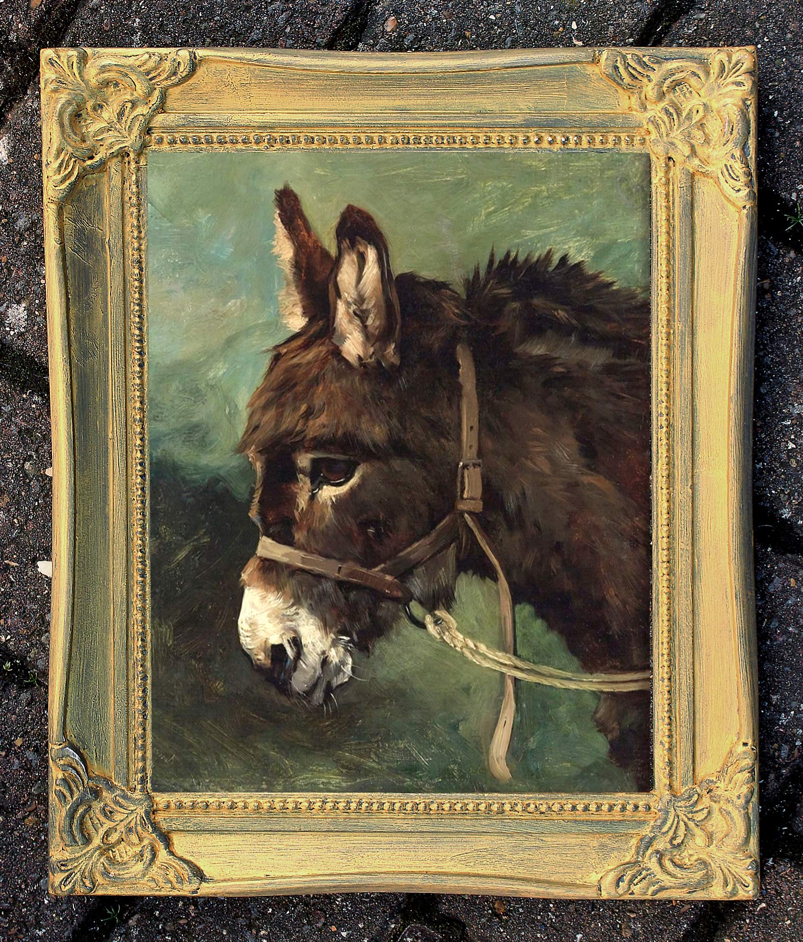 Gilt Framed Oleograph of a Donkey aft. John Emms