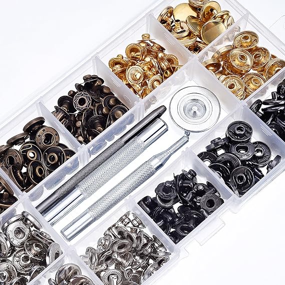 100 Set Snap Fasteners Leather Snaps Button Kit Press Studs with 4 Pieces Fixing Tools, 12.5 mm in Diameter