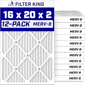 Filter King 16x20x2 Air Filter MERV 8, AC Furnace Filters 12-Pack