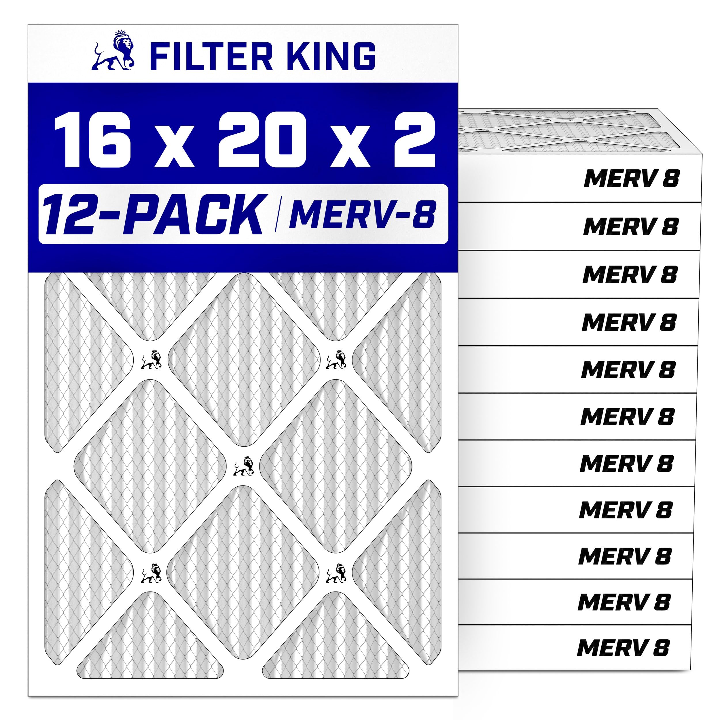 Filter King 16x20x2 Air Filter MERV 8, AC Furnace Filters (12-Pack) | Dust & Allergy Control (Actual Size: 15.5 x 19.5 x 1.75)