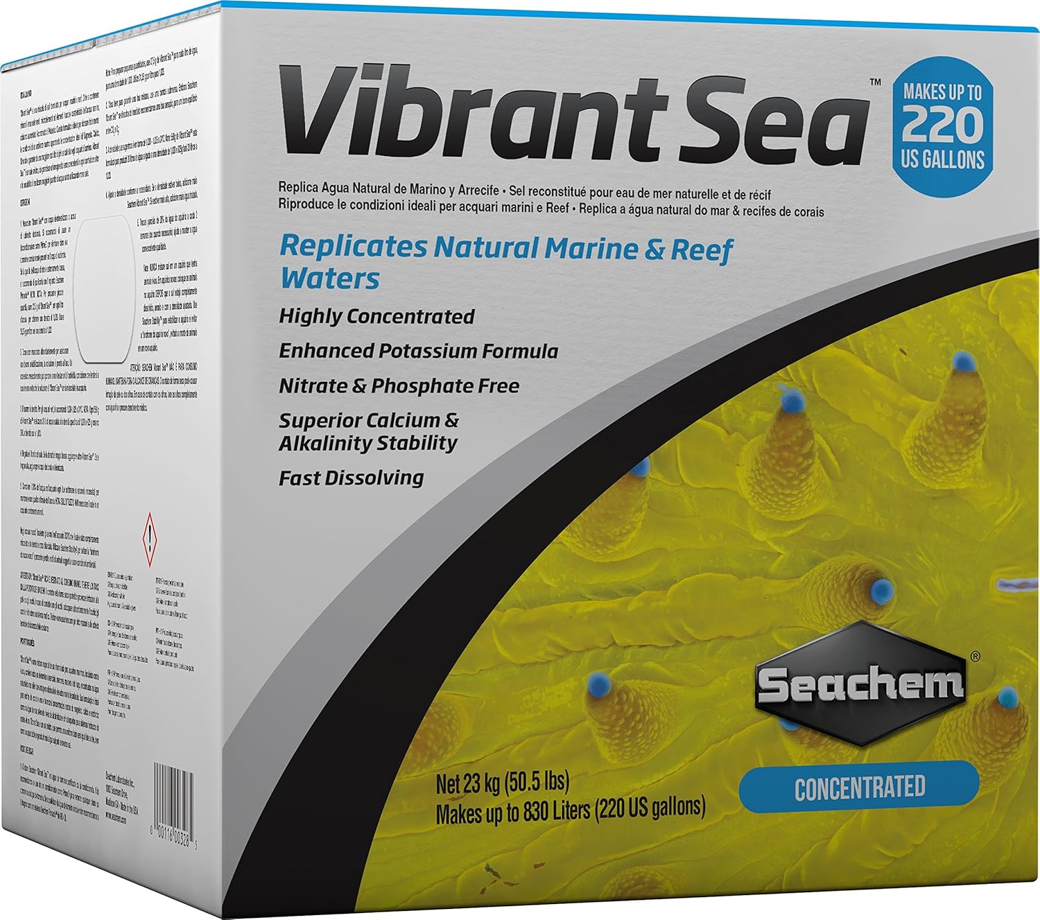 Seachem Vibrant Sea - Highly Concentrated Synthetic Sea Salt 220 Gallons, 220 gallon/833 L