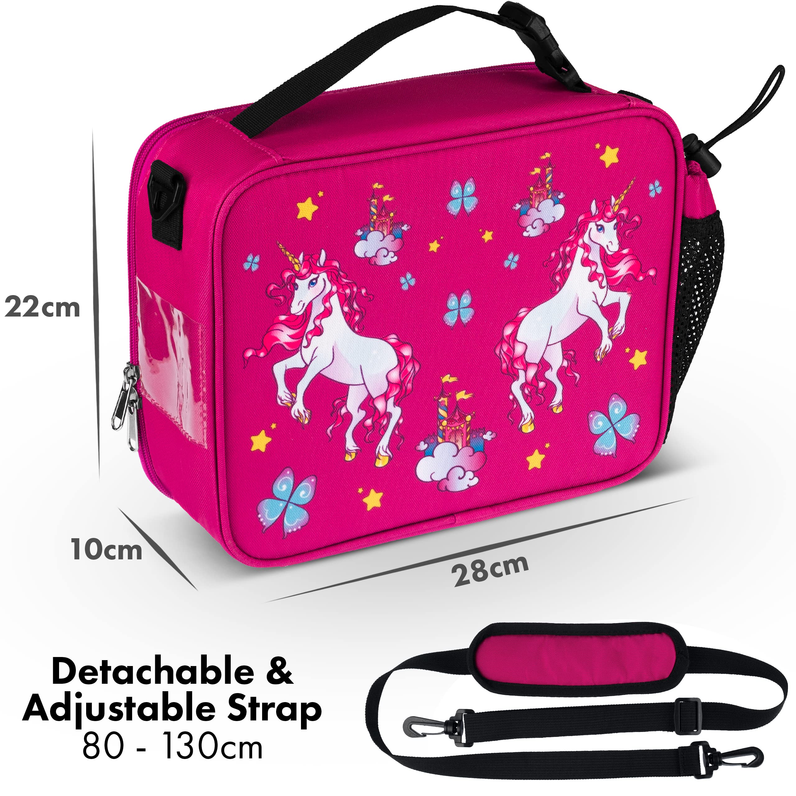 HeavenlyUnicorns Insulated Unicorn Kids Lunch Bag for Girls Child with Bottle Holder Carry Handle & Shoulder Strap - Image 2