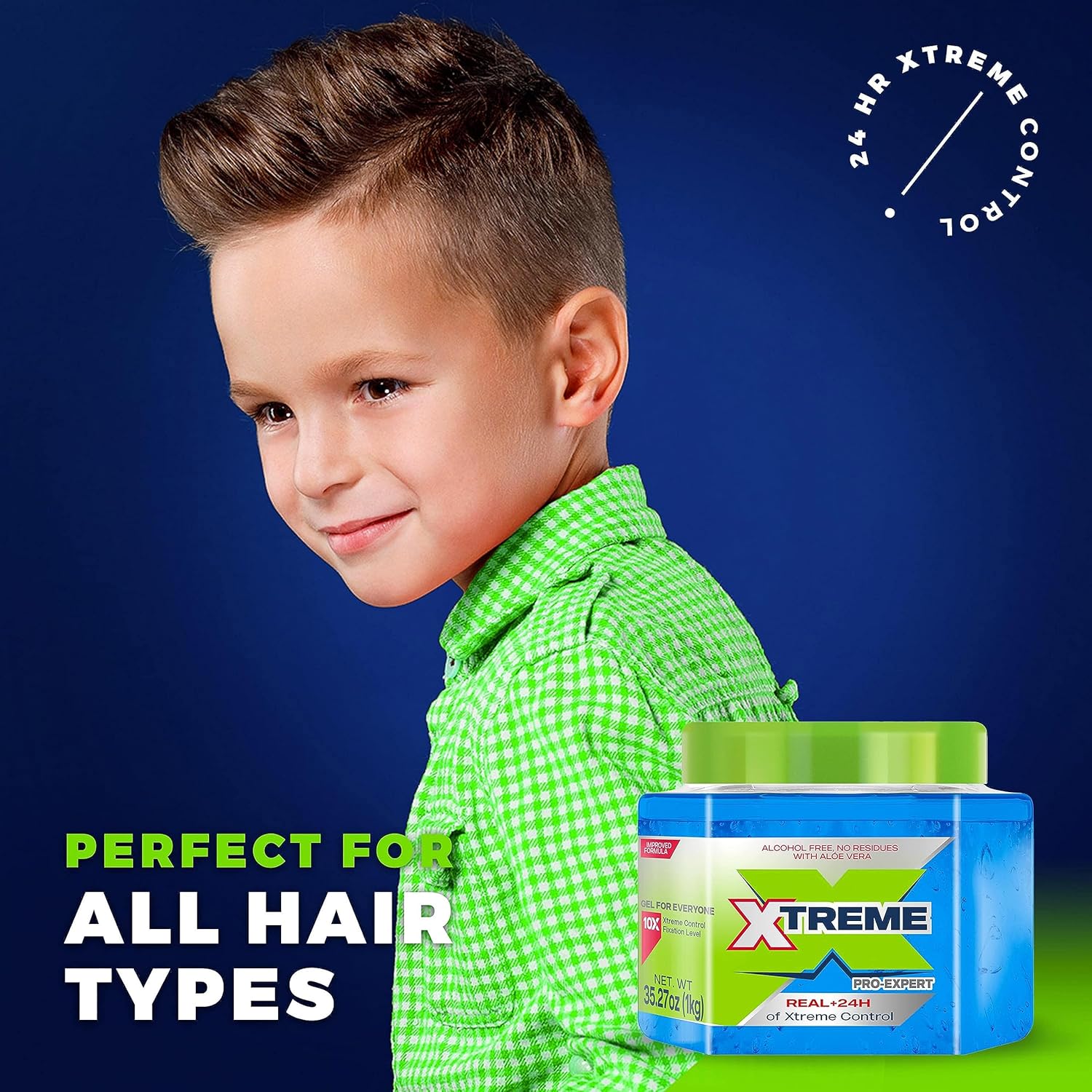 Xtreme Pro-Expert Blue Styling Hair Gel, Alcohol Free 24-Hours Xtreme Control With Aloe Vera, 35.27 Oz Jar (Pack of 2)