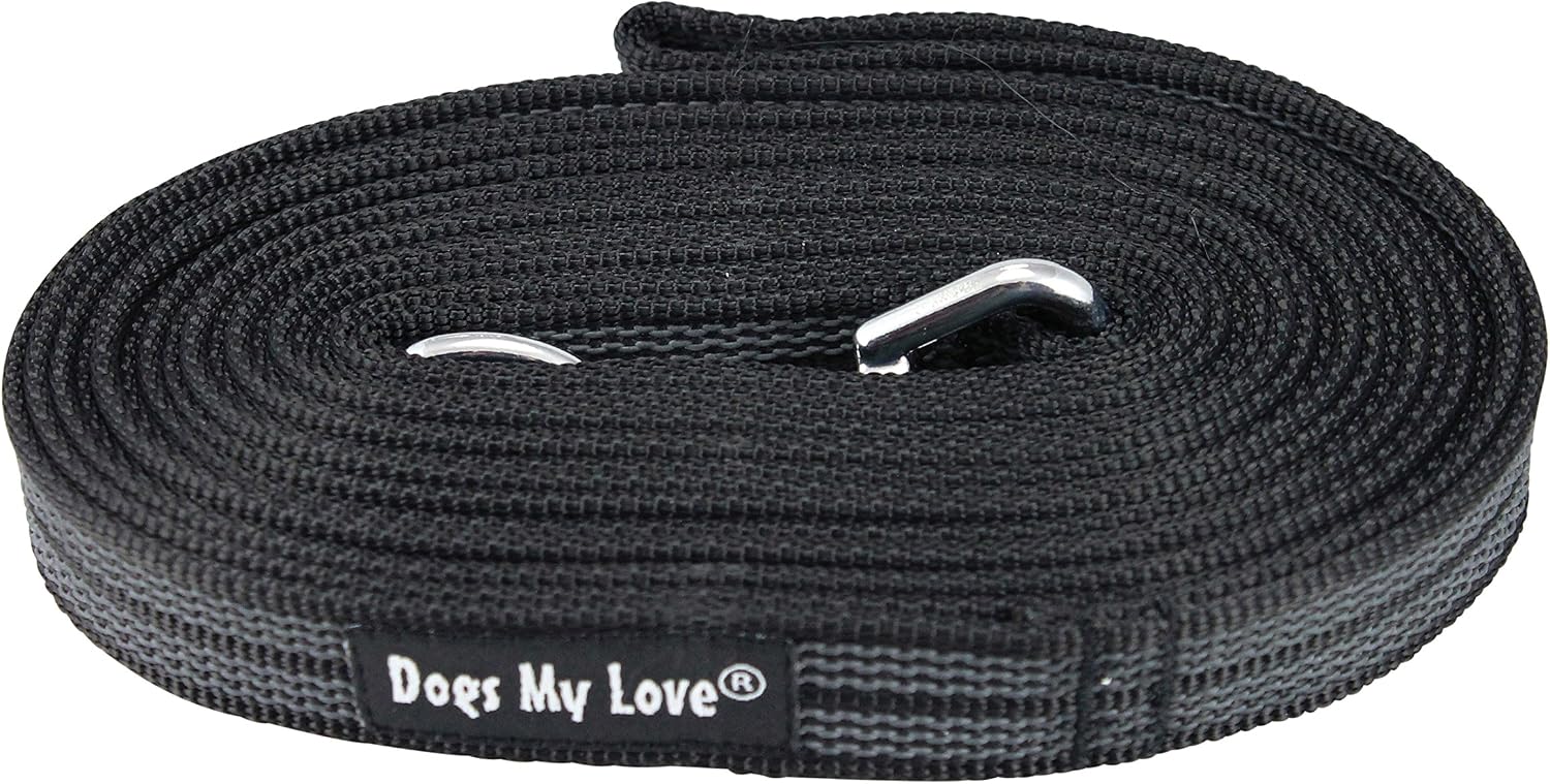 Dogs My Love Comfort Grip Non-Slip Dog Leash 4ft to 30ft Long for Smal and Medium Dogs 5/8-inch Wide (15 Ft, Black)