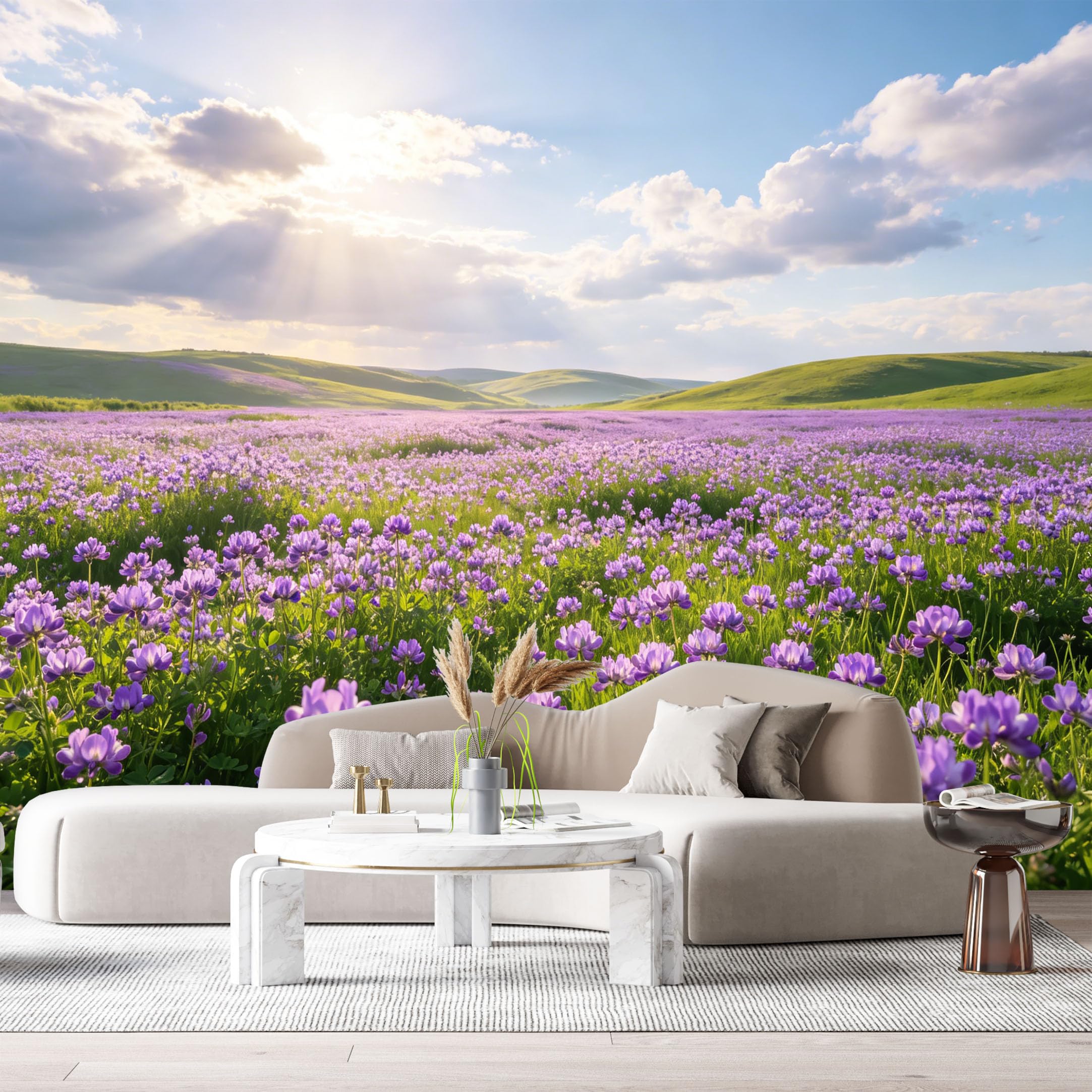 Custom Size Wall Murals Lavender Field Landscape Botanical Sunshine Sky SelfAdhesive Wall Fabric Removable Large Wallpaper for Photo Living Room