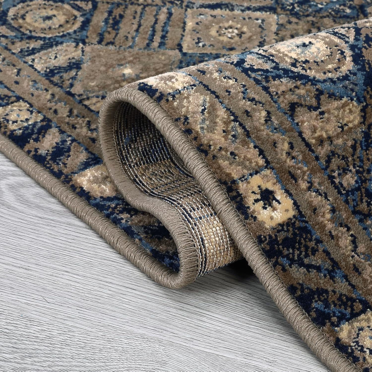 WESTLOOM Modern Abstract Area Rug 2x3 Small Area Rug Boho Tribal Area Rug Vintage Distressed Area Rug Non-Slip Floor Carpet for Bedroom Living Room Kitchen Nursery, 2' x 3' Grey/Blue