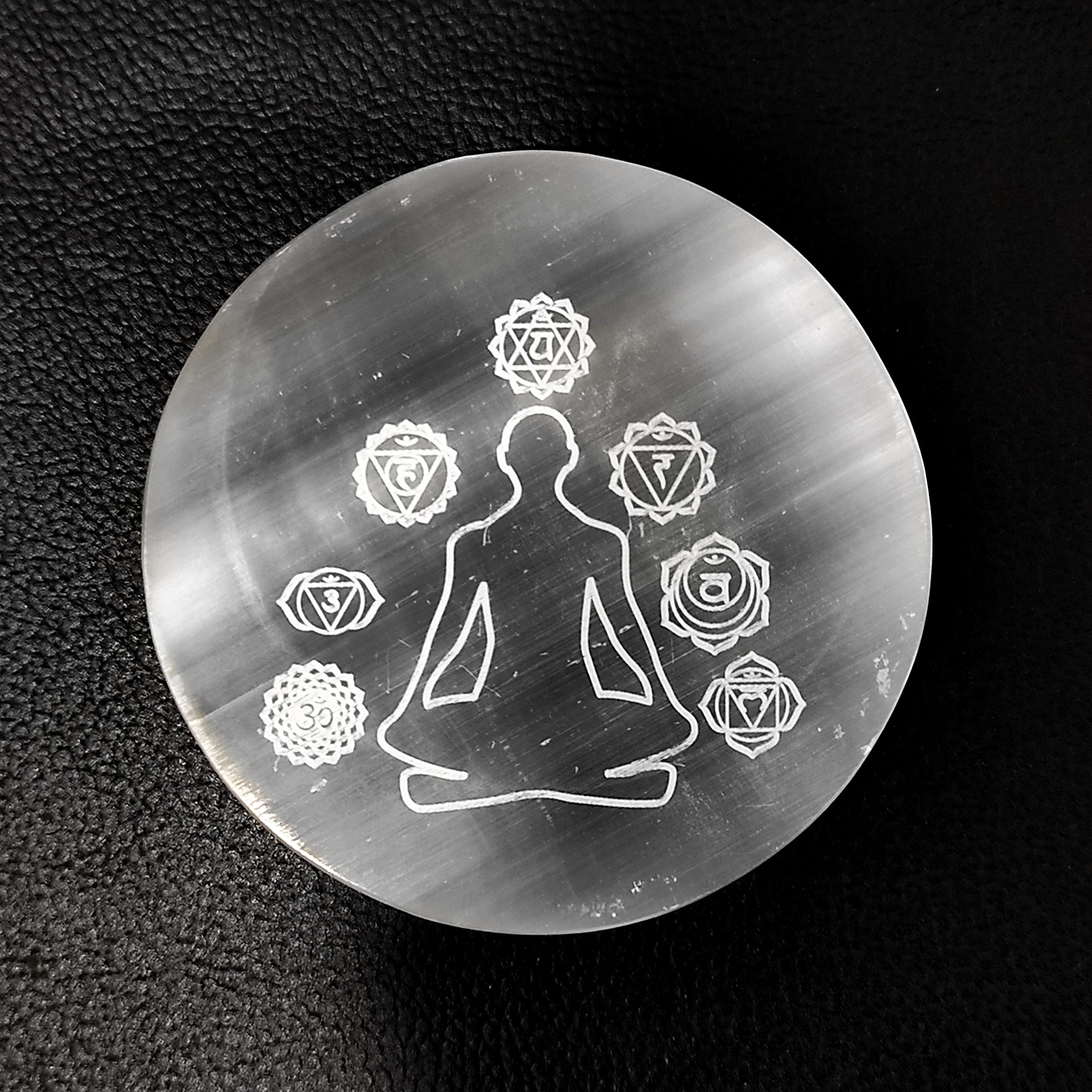 Swadeshi Desire Selenite Round Charging Plate with Meditation Reiki Healing Crystal Aura Chakra