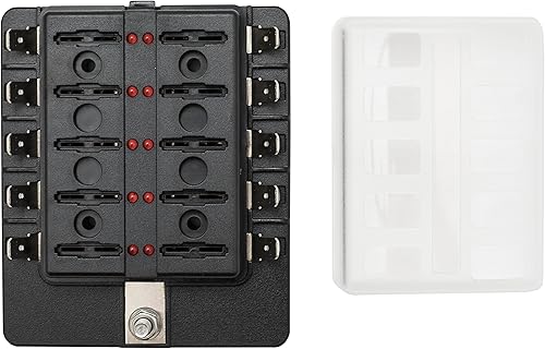 Miniatura 5 de STV Motorsports - Bloque de caja de fusibles de hoja automotriz con cubierta de protección e indicador LED (10 vías)